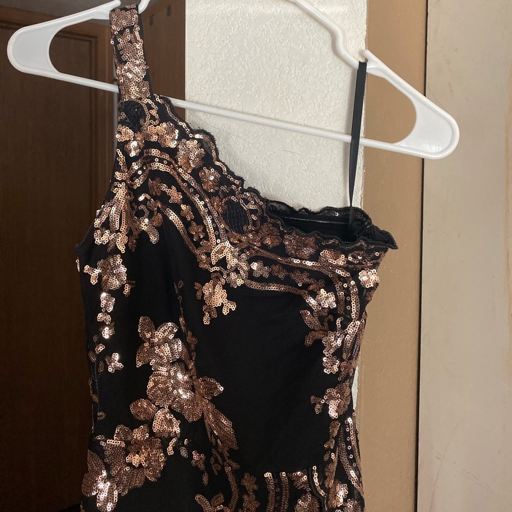 One strap long black dress